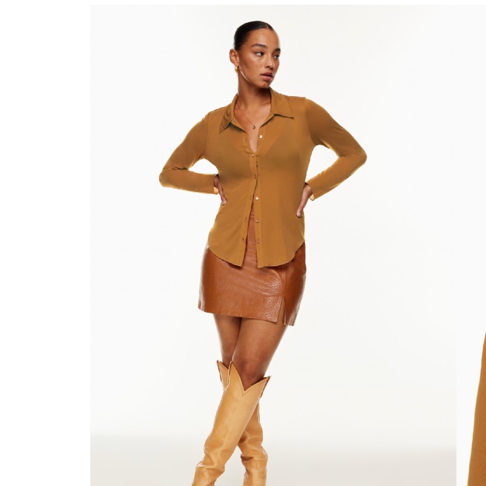 Wilfred Mesh Rust Button-Down Minimalist Academia Shirt
